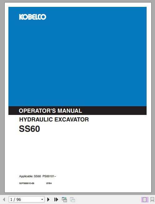 Kobelco Hydraulic Excavator SS60 Operators Manual 1