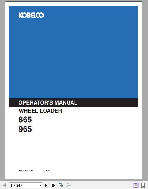 Kobelco Wheel Loader 865 965 Operators Manual 1
