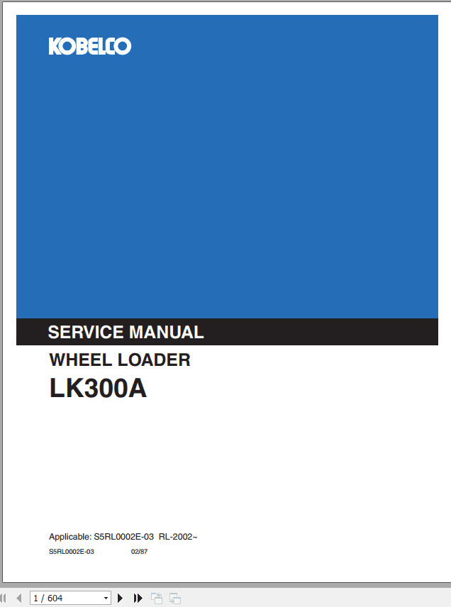 Kobelco Wheel Loader LK300A Service Manual 1