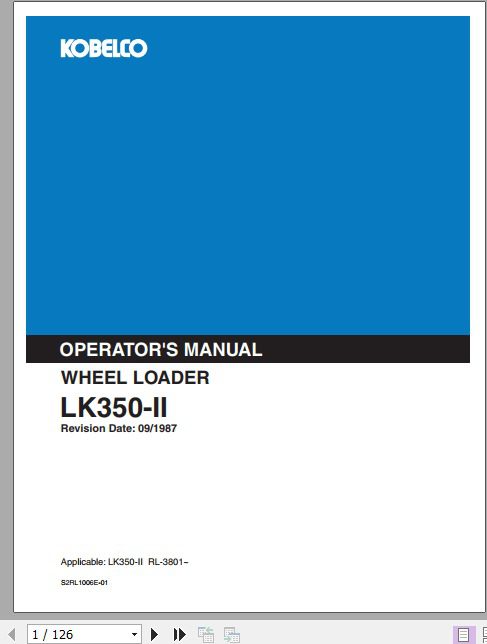 Kobelco Wheel Loader LK350 II Operators Manual 1