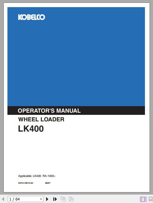 Kobelco Wheel Loader LK400 II Operators Manual 1