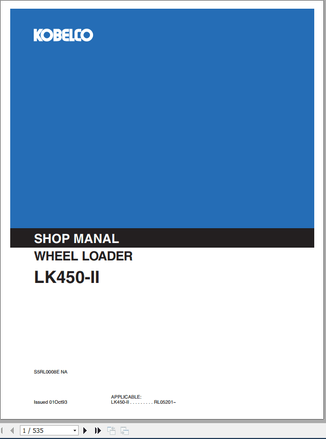 Kobelco Wheel Loader LK450 II Shop Manual 1