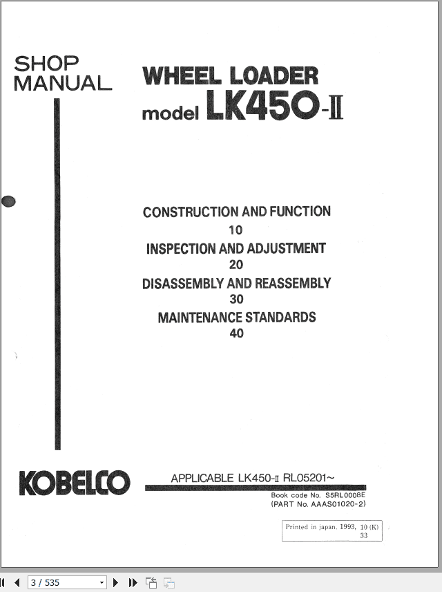 Kobelco Wheel Loader LK450 II Shop Manual 2