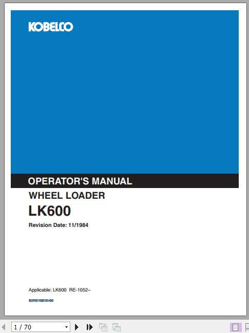 Kobelco Wheel Loader LK600 II Operators Manual 1