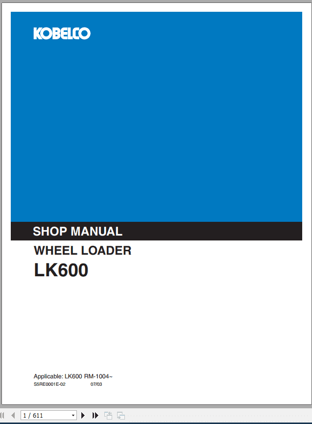 Kobelco Wheel Loader LK600 Shop Manual 1