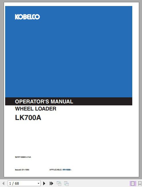 Kobelco Wheel Loader LK700A Operators Manual 1