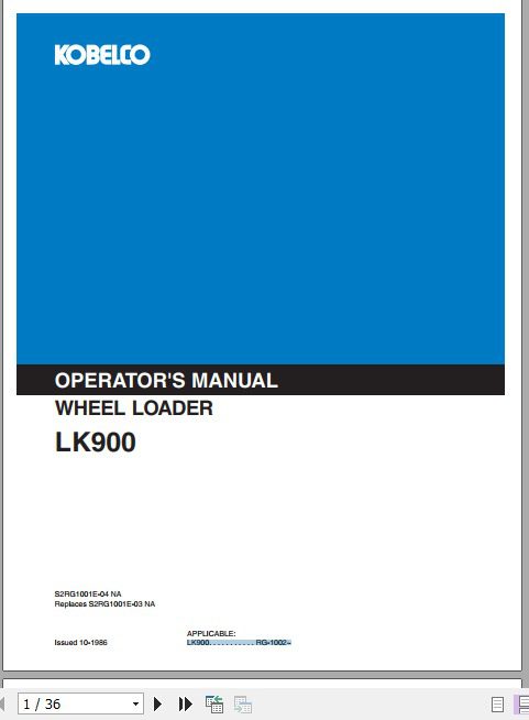 Kobelco Wheel Loader LK900 Operators Manual 1
