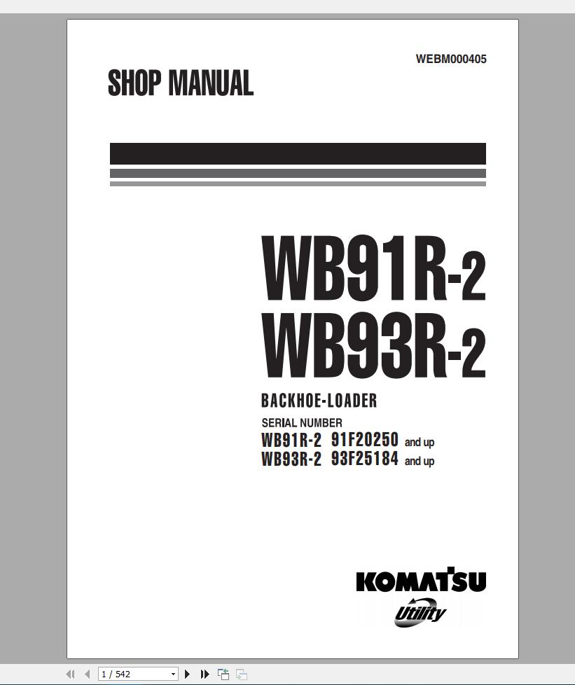 Komatsu Backhoe Loader WB91RWB93R 2 Shop ManualWEBM0004051