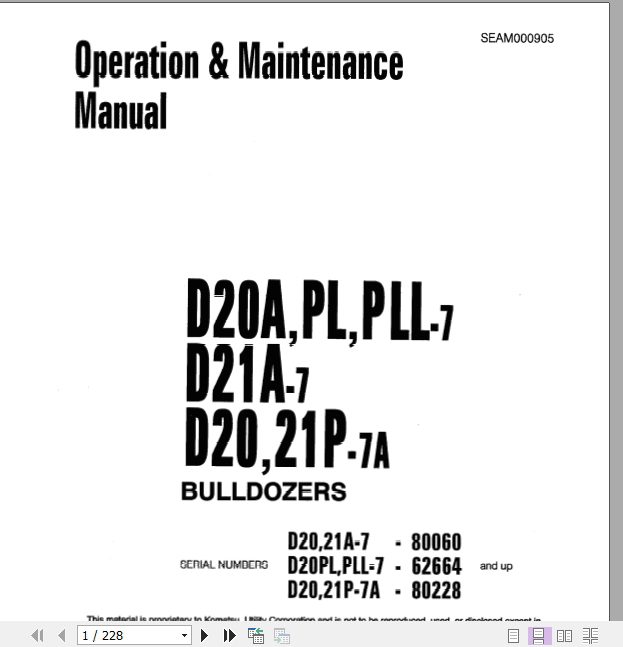 Komatsu Bulldozer D20A21PPLPLL Operator Maintenance ManualEN SEAM01142001 1
