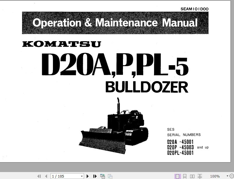 Komatsu Bulldozer D20APPL 5 Operator Maintenance ManualEN SEAM101D00 1