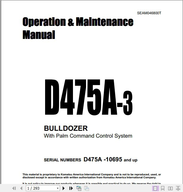 Komatsu Bulldozer D475A 3 Operator Maintenance ManualEN SEAM046800T 1