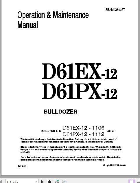 Komatsu Bulldozer D61EXPX Operator Maintenance ManualEN SEAM035003T 1