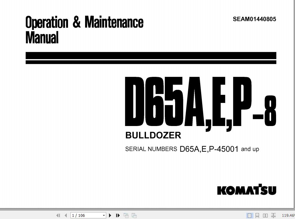 Komatsu Bulldozer D65AEP 8 D65AEP 45001andup Operation Maintenance Manual SEAM01440805 1