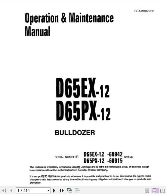 Komatsu Bulldozer D65EXPX Operator Maintenance ManualEN SEAM007202 1