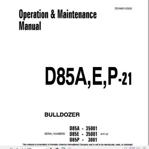 Komatsu Bulldozer D85AEP 21 Operator Maintenance ManualEN SEAM010500 1