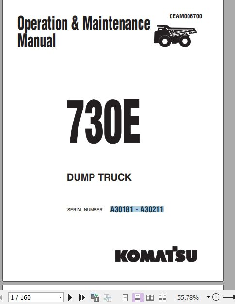 Komatsu Dump Truck 730E 2A3018A30211 Operation Maintenance Manual CEAM006700 1