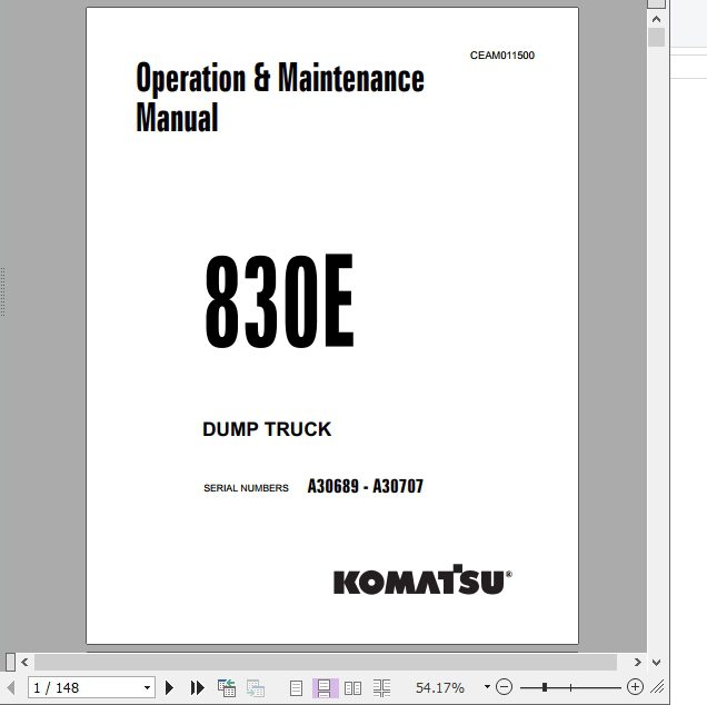 Komatsu Dump Truck 830E A30689 A30707 Operation Maintenance Manual CEAM011500 1