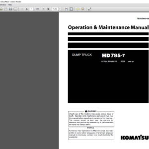 Komatsu Dump Truck HD785 78378 and up Operation Maintenance ManualEN TEN00440 08 1