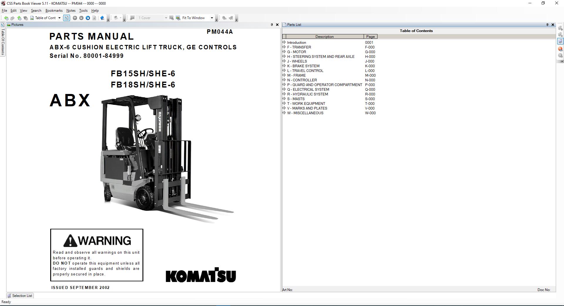 Komatsu Forklift USA CSS Part EPC 1020194