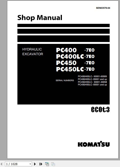 Komatsu Hydraulic Excavator PC400 7E0 PC450LC 7E0 PC450LC 65001 20001andup Shop Manual SEN03578 04 1