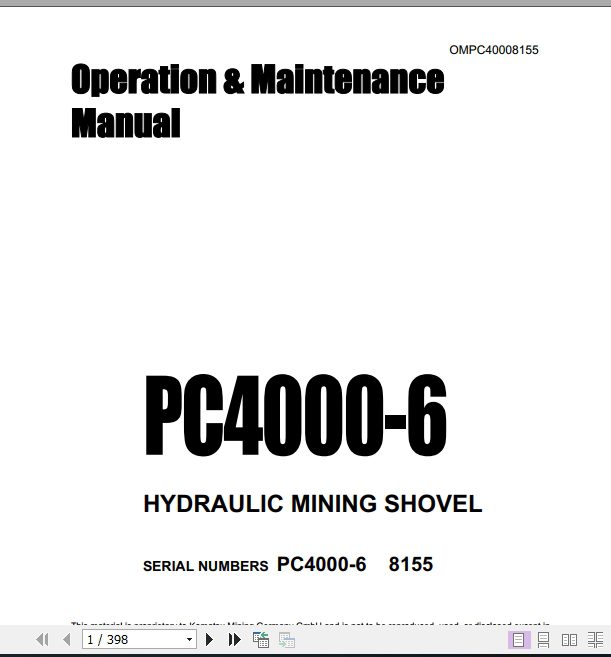 Komatsu Hydraulic Mining Shovel PC4000 68170 Operation Maintenance ManualEN OMPC40008155 1