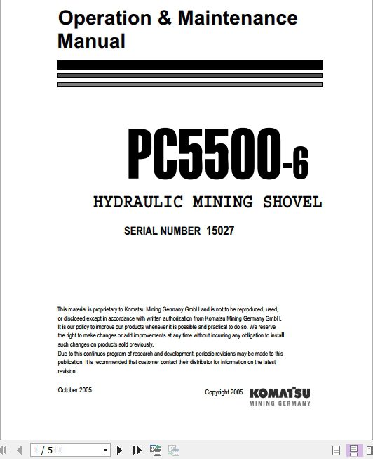 Komatsu Hydraulic Mining Shovel PC5500 615027 Operation Maintenance ManualEN 1