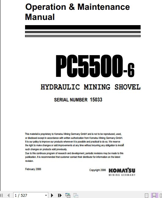 Komatsu Hydraulic Mining Shovel PC5500 615033 Operation Maintenance ManualEN 1