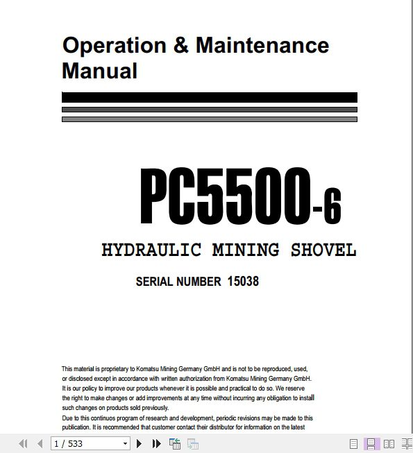 Komatsu Hydraulic Mining Shovel PC5500 615038 Operation Maintenance ManualEN 1