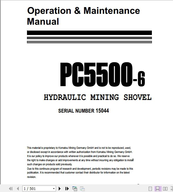 Komatsu Hydraulic Mining Shovel PC5500 615044 Operation Maintenance ManualEN 1
