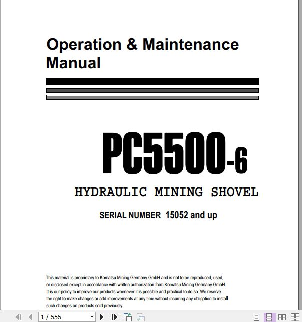 Komatsu Hydraulic Mining Shovel PC5500 615052 Operation Maintenance ManualEN 1
