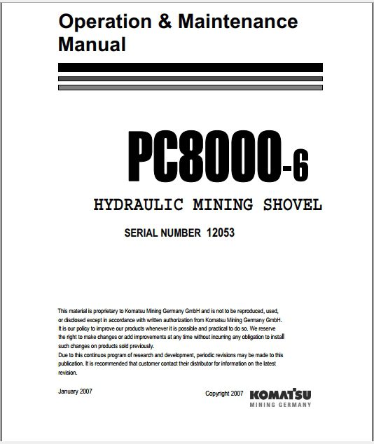 Komatsu Hydraulic Mining Shovel PC8000 612053 Operation Maintenance ManualEN 1