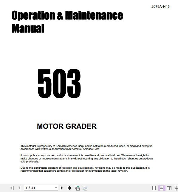 Komatsu MOTOR GRADER 2079A H45 Parts Book 1