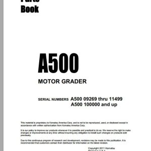 Komatsu MOTOR GRADER A500 3851R2 Part Book 1