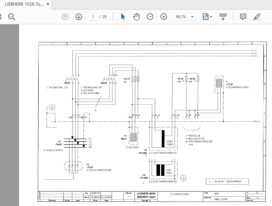 LIEBHERR 102K Tower Cranes Electrical DiagramDE4005 21540 1