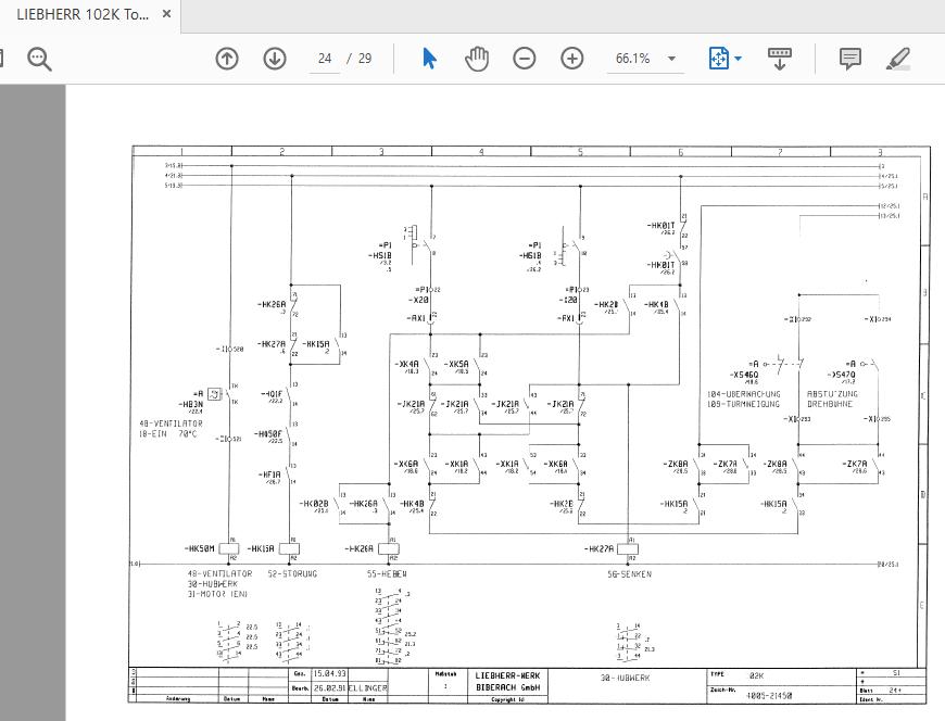 LIEBHERR 102K Tower Cranes Electrical DiagramDE4005 21540 4