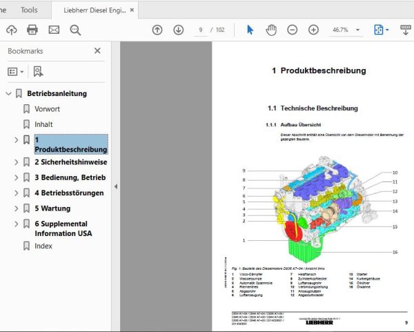 Liebherr Diesel Engine D934D936D944D946A7 04A7 001015472601112015 Operators ManualDE 2