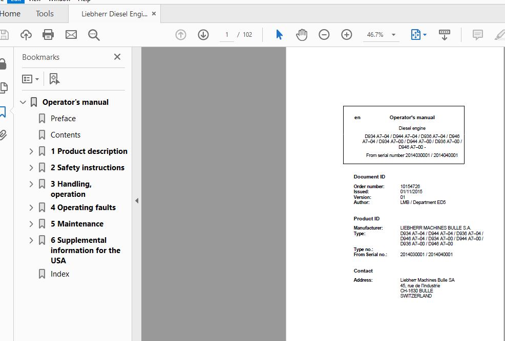 Liebherr Diesel Engine D934D936D944D946A7 04A7 001015472601112015 Operators ManualEN 1