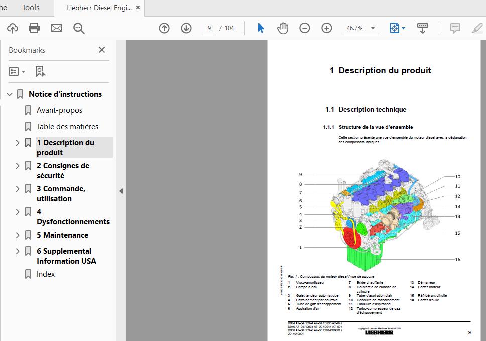 Liebherr Diesel Engine D934D936D944D946A7 04A7 001015472601112015 Operators ManualFR 2