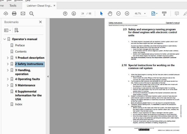 Liebherr Diesel Engine D9508A704A7 001134842801012015 Operators Manual 3 1