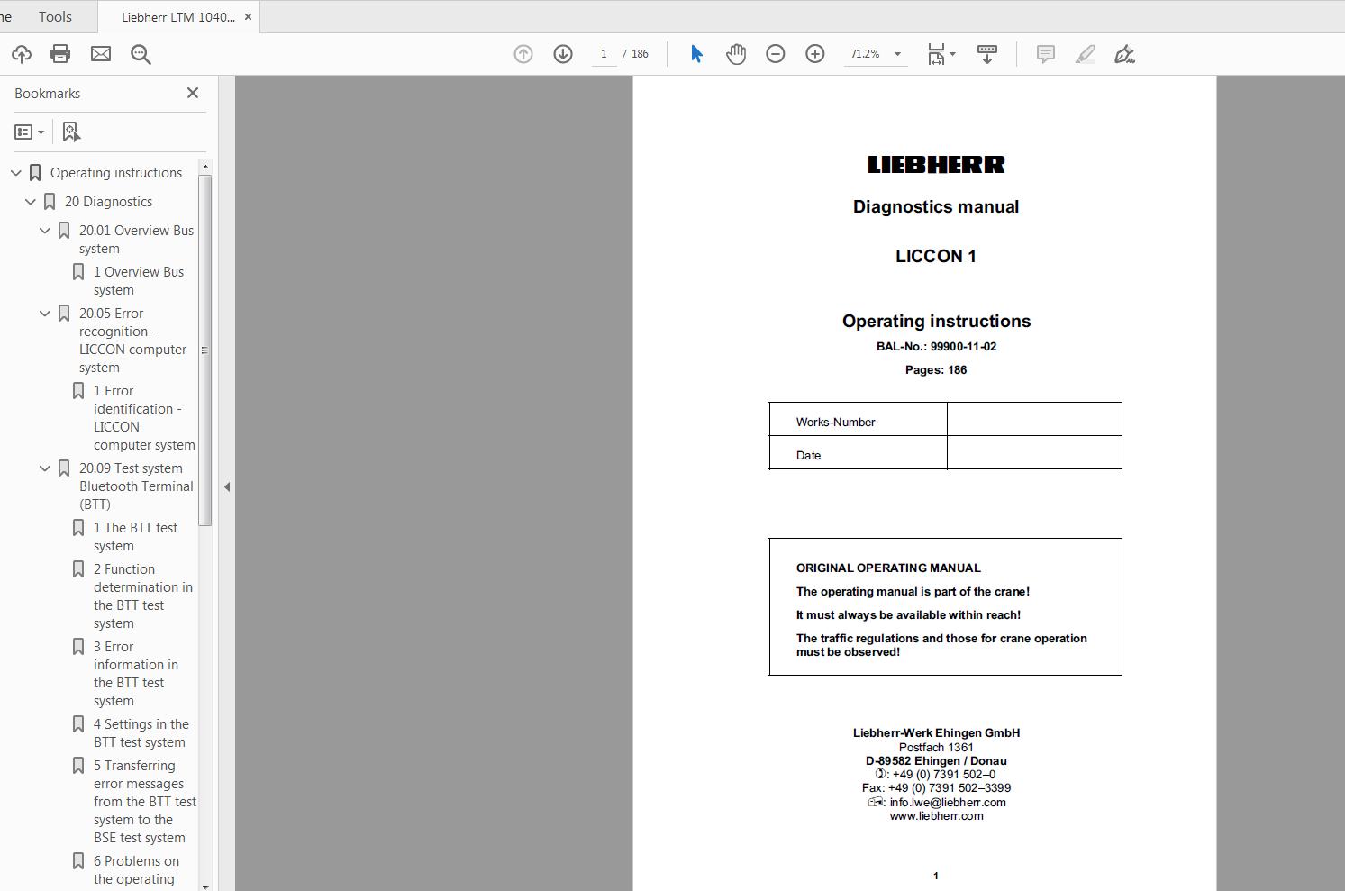 Liebherr LTM 1040 1 Diagnostics Manual dhb99900 11 02 LICCON1 1