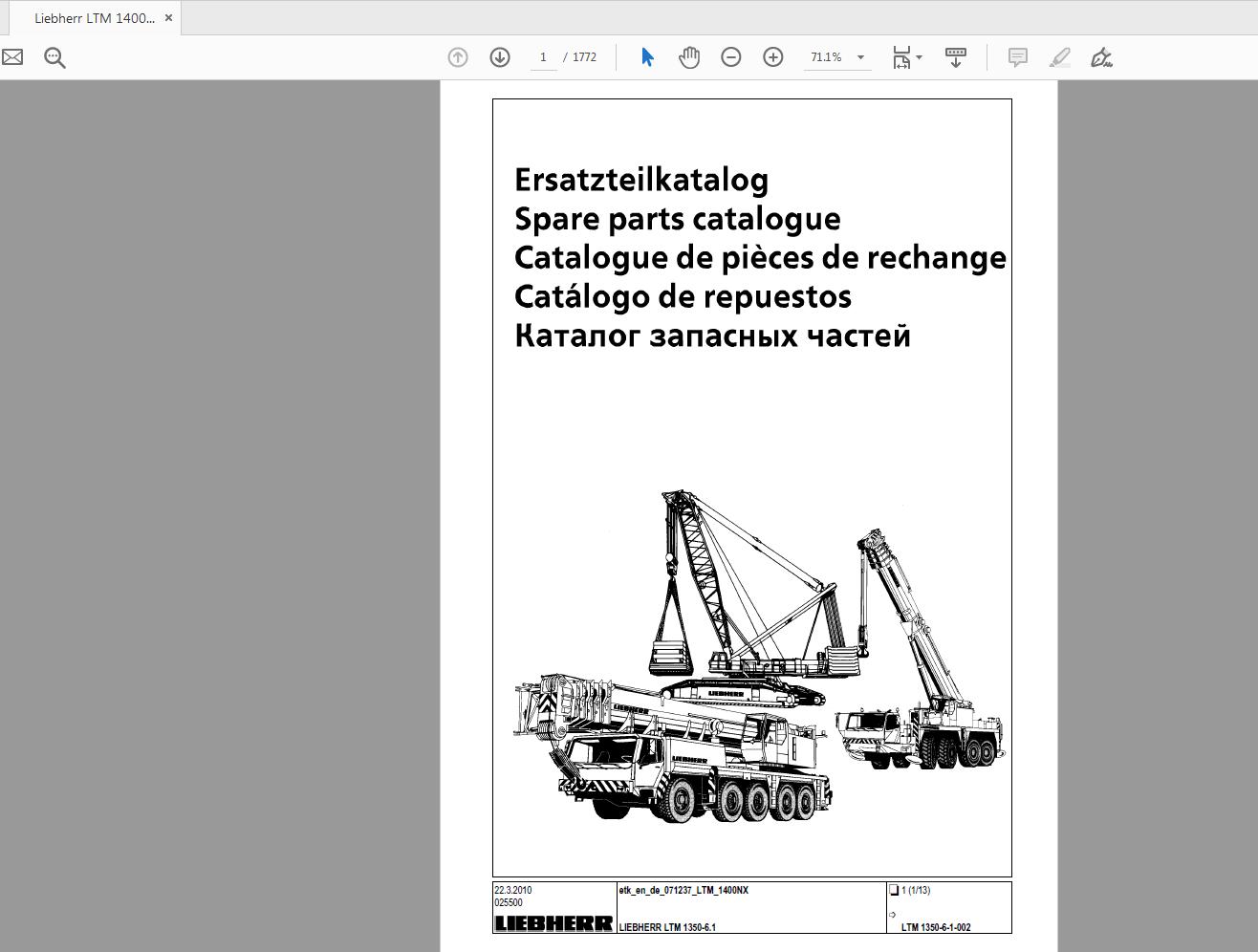 Liebherr LTM 1400NX Spare Parts Catalog071237ENDE 1