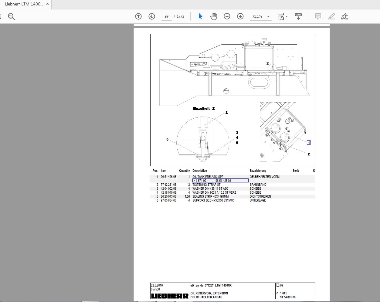 Liebherr LTM 1400NX Spare Parts Catalog071237ENDE 2