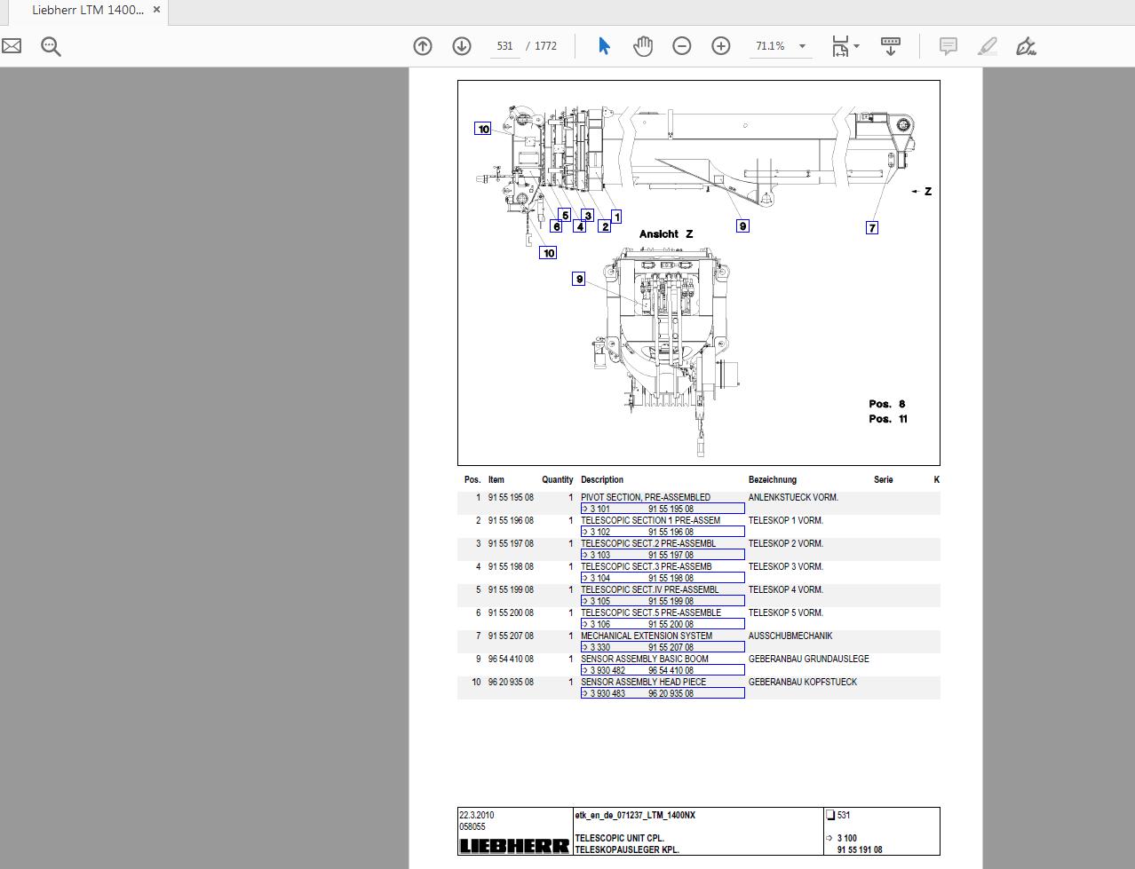 Liebherr LTM 1400NX Spare Parts Catalog071237ENDE 3
