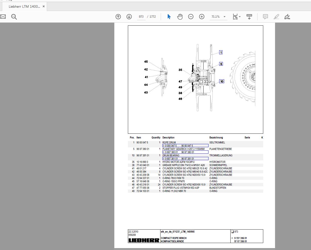 Liebherr LTM 1400NX Spare Parts Catalog071237ENDE 4