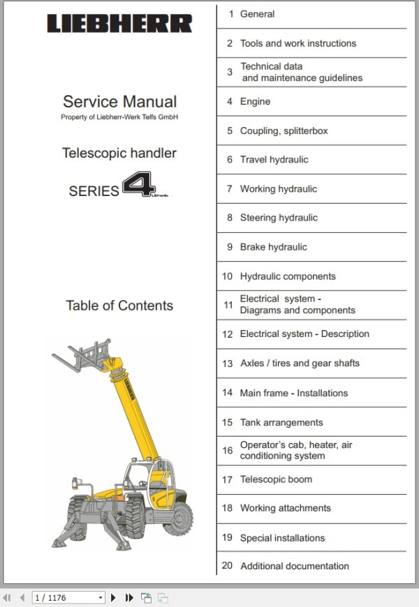 Liebherr Telescopic Handler TL435 445 442 Series 4 Service Manual 1