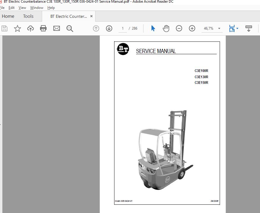 BT Electric Counterbalance C3E 100R130R150R 036 0424 01 Service Manual 1