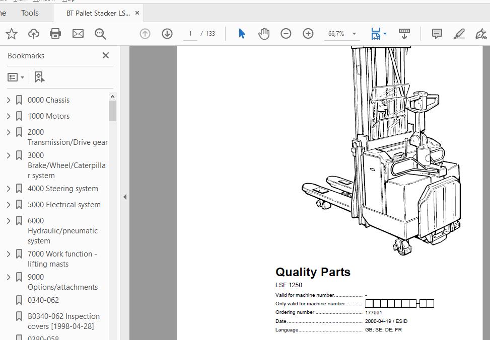 BT Pallet Stacker LSF 1250 Quality Parts 177991 1