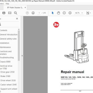 BT Pallet Stacker SWE100120120L120S140140L200D 6061850 up Repair Manual 258946 040 1