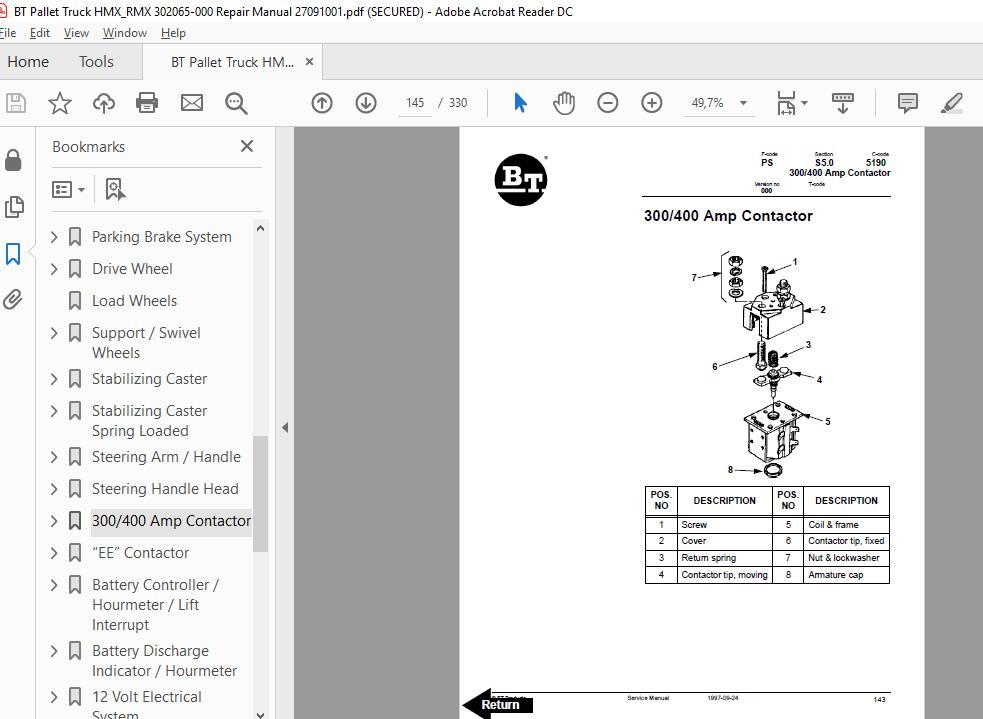 BT Pallet Truck HMXRMX 302065 000 Repair Manual 27091001 4