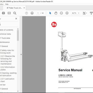 BT Pallet Truck LHM230300 3300000 up Service Manual 232319 040 1